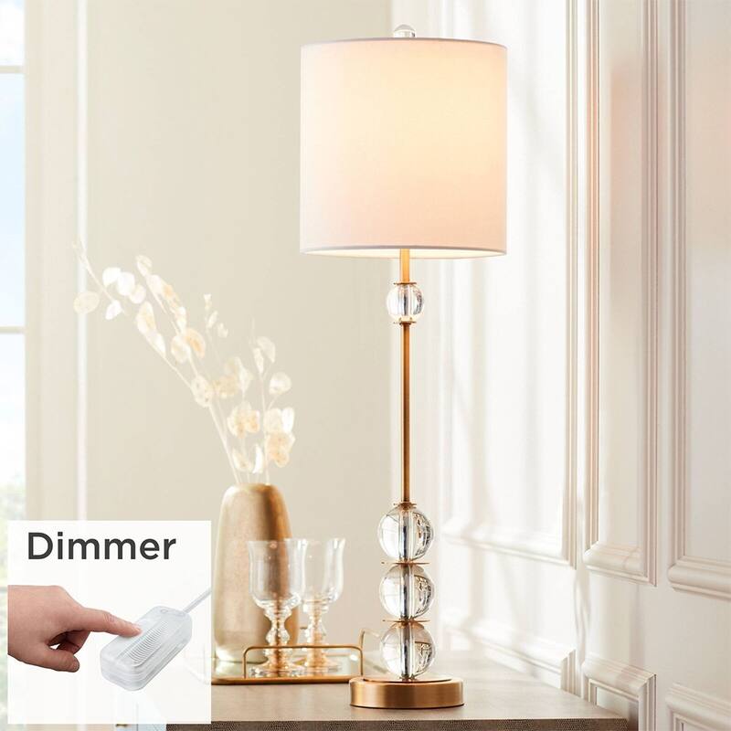 Modern Buffet Table Lamp Dimmer 32 1/2" Tall Brass Stacked Crystal 10" x 32" Bed Bath